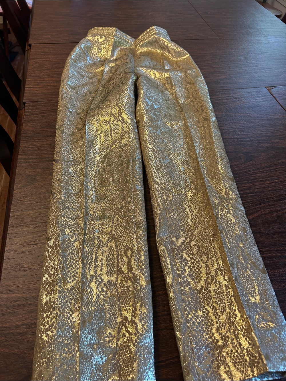 Rena Lange Gold Metallic Snake-Print Pants